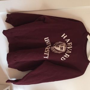 Harvard university sweatshirt.